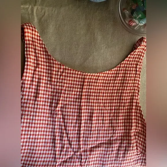 Reformation Rosemond Mini Dress Strawberry Check Cut Out Sz 12 - Picture 7 of 14